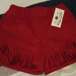 Crazy Train Red Fringe Shorts